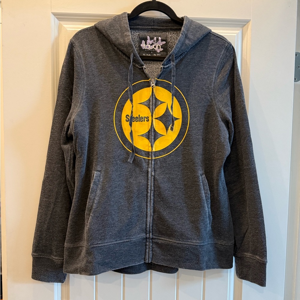 STEELERS - Touch by Alyssa Milano Gray and Black Hoodie